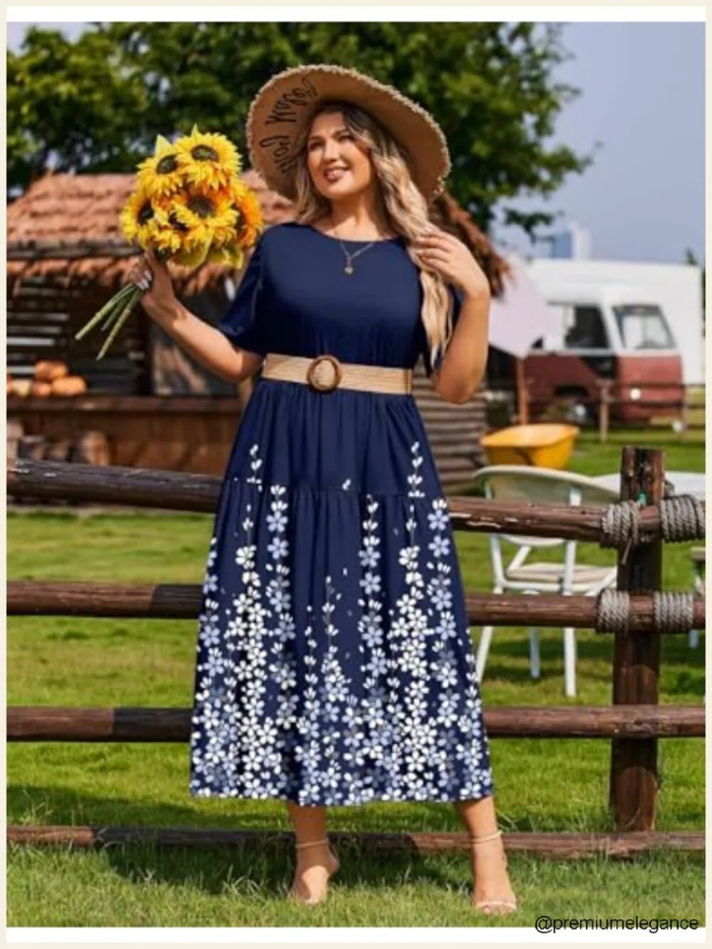 Plus Size Bohemian Maxi Dress with Pockets